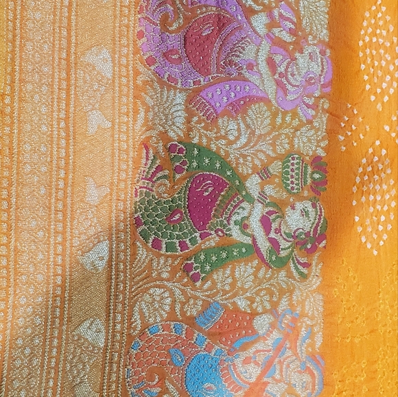 Bandhani Saree (Katan-Kanchipurum Style) Human Figures! Brand new! - Picture 5 of 16
